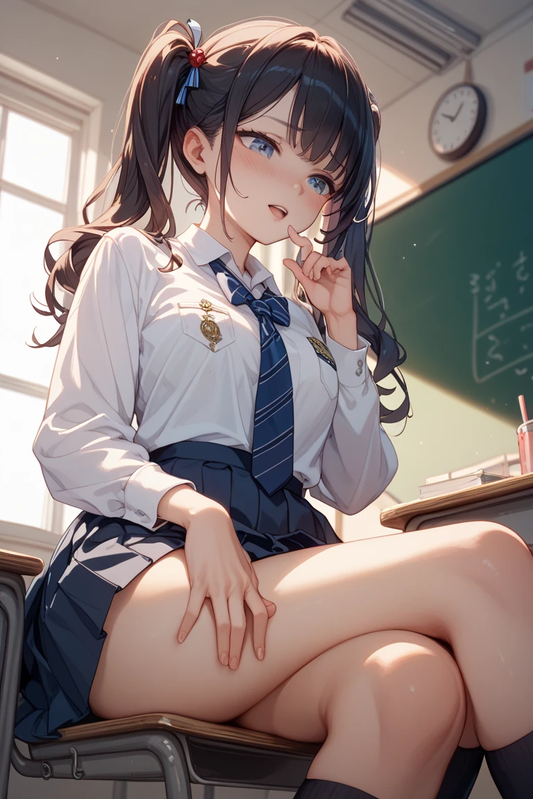 (masterpiece, highest quality)
1 girl, sitting, (study:1.2), (school desk:1.1)
(throw), lower body, from below, From before,
BREAK
girl, Shouko Nishimiya, light brown hair, long hair, shiny hair, (big breasts:0.9), beautiful detailed brown eyes, (lipstick:0.9),
BREAKUniform, white shirt, bow tie, Blue plaid skirt, pleated skirt, (white panties), serious face, shiny skin,
Break Background Classroom, window