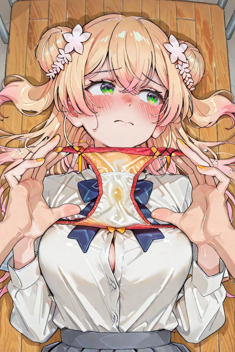masterpiece, absurdres, 1girl, enome, length hair, floating hair, blonde hair, large breasts, breasts out,Bound, Bondage, (arms behind back:1.4), BDSM, tape, TAPE BONDAGE, close-up, srestrained, best anatomy, Curled up, embarrassed face, shout, closed eyes, screaming, Upper body, blushing face, humiliation, desperate, (front), (men touching her), holding breasts, pov hand squeezing breasts, breasts played, breasts toying, (men squeezing her breasts),