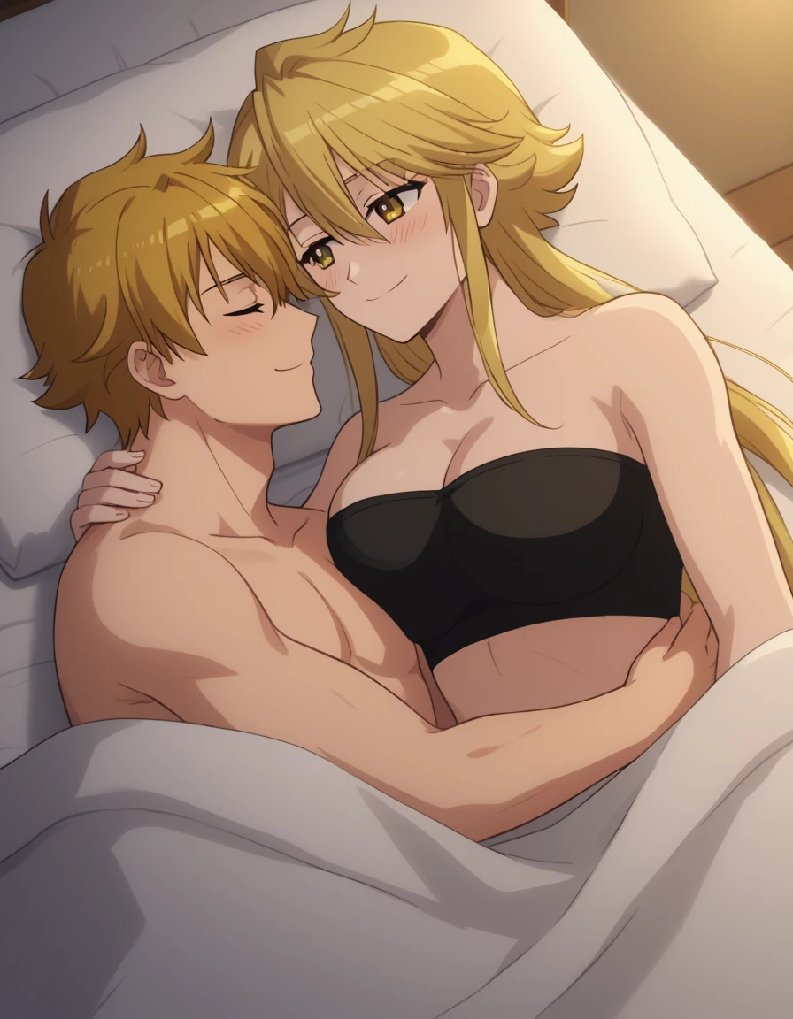 ((Highest quality)), ((masterpiece)), (detailed), (Perfect Face)、The woman is the Greek goddess Tyre, wearing a white Doric chiton from ancient Greece, with medium blonde hair and green eyes.、The woman is embraced by the male god of ancient Greece in the temple of ancient Greek mythology, impregnated and loved by him.