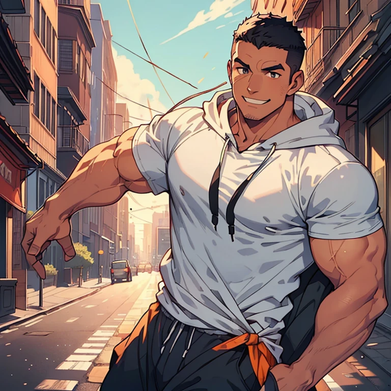 Highest image quality,Men,1 boy,Young and handsome,display,Short Flat Top Hairstyle,Dark Skin,Japanese cartoons,Anime Wallpaper,Solitary,Male focus,Panties,Chest muscle expansion,Crotch bulge,City background,Open your legs,Sexy,(masterpiece, best quality),Long white socks,leather shoes,Garter,CG sense,Dark atmosphere,8K,Movie lighting effects,Bulge