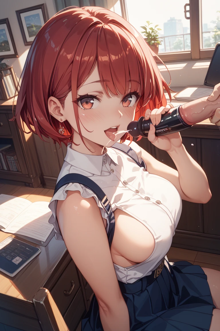 a school girl smoking cigarettes rapidly while titty fucking a penis, the cigarette ash is growing very long, the cigarette ash is very long, sucking very hard on the cigarette, gym girl, pain, agony, busty, very skinny, pigtails, red hair, freckles, ash everywhere, lots of cigarette smoke, titty fuck, penis between breasts, holding breasts, penis squeezed between breasts, ash on penis, ash on breasts