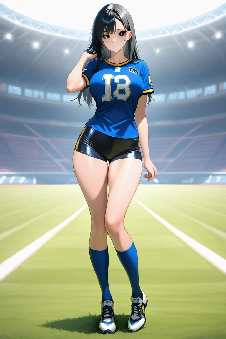 masterpiece, best-quality, ultra_detailed, a beautiful woman wearing seductive baseball attire, cropped baseball jersey, black baseball booty shorts, ample curvaceous, highly detailed face, ample hips, insanely detailed accentuated big booty with phenomenal detailed booty cheeks, cameltoe, attractive thick thighs, highest quality, street art, in the style of Greg Manchess, hyperrealistic, smooth, sharp focus, baseball arena
