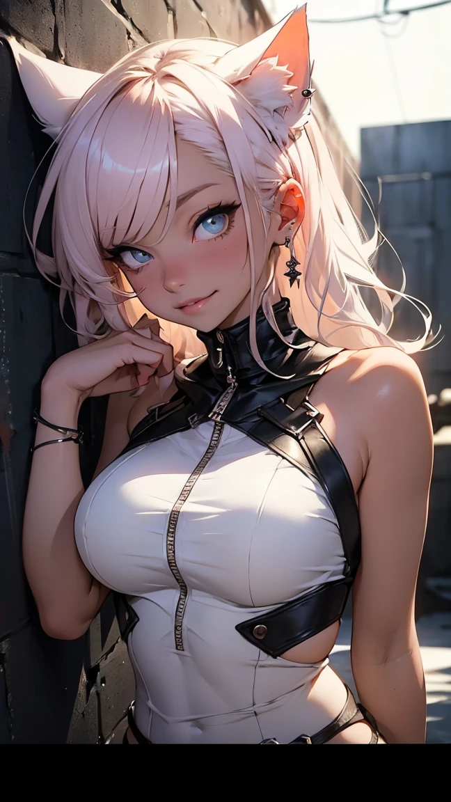 （lifelike， high - resolution：1.3）， 1 girl with a perfect body，slender body, Super fine face and eyes，assasin, dark makeup, shiny skin，white hair, (toned stomach)，Expose cleavage, (bracelets, tooth jewelry, a lot of necklaces, very long necklaces, necklaces down to stomach, body chains, waist chains), (post apocalyptic future, torn clothes, torn  to shreds leopard print dress), (wet skin, shiny skin)