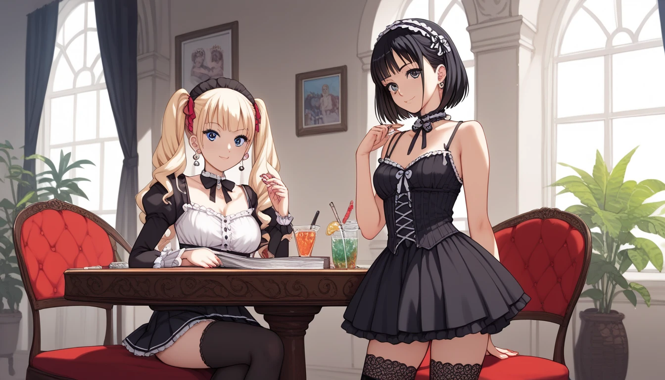 2B,
Real Doll,Figure-like skin,White skin,
Off-the-shoulder swimsuit,Black apron,
Bob cut hair,Silver Hair,White eyes,
tall,Large breasts,Lower milk exposed,Confused expression,blush,Upright posture,From the side,
whole body,The light shines through,Indoors at home,Sitting on a chair,On a big table,Eating facing each other,Minimum one person,Right and left hands joined,
Beautiful image quality,Delicate shades,4K,Very detailed,