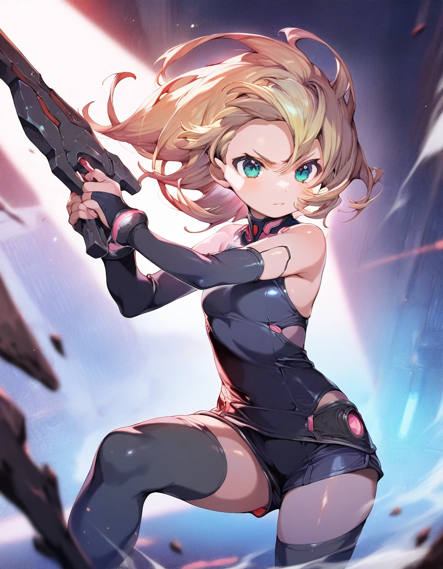 1girl in, Superhero, Mature Woman, Leotard, Bare legs, long boots, gloves, glowing body, the light that surrounds her body, light Particle, Space background, Standing, put hands on the hip, Cowboy Shot, Full body shot, super powers, Perfect Anatomy, Cowboy Shot.skyscraper,fullmoon,