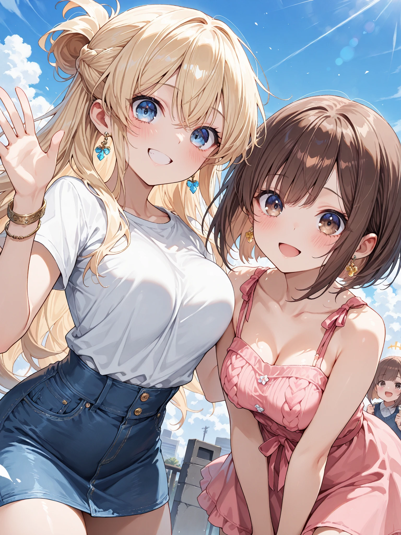 Two women, Shikinami Asuka and Ayanami Rei, have anal sex outdoors, smile, get excited, and urinate in a double peace sign