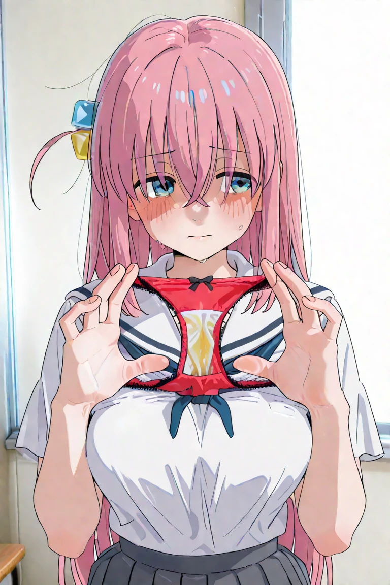 anime girl listening to her stomach using a stethoscope