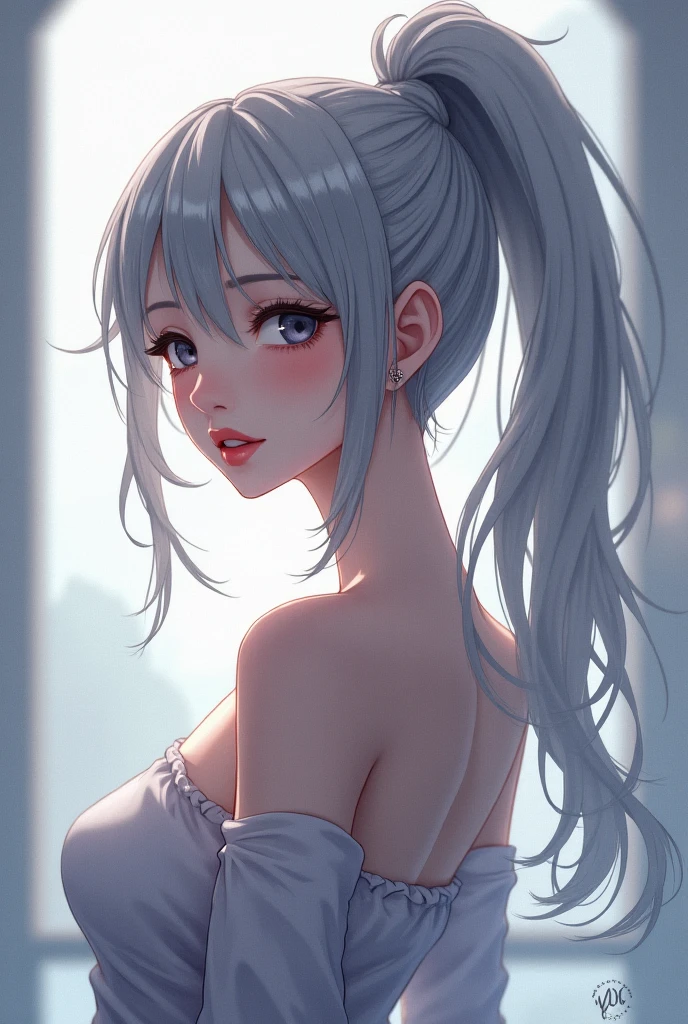 (((masterpiece))), ShizukaMikazuki, One Girl, alone, View your audience, Gray Hair, Cleavage, ((Very large breasts)),Big Ass,blue eyes,Big eyes,clavicle, Mature Body,Attractive body,(Trained abdominal muscles),High resolution, highest quality, super high quality,3D Images、Kumiko、3D Images、beautiful flower々Garden in full bloom、Gray Hair、Wavy Hair、Very detailed CG Unity 8k wallpaper, [3D Images:1.15],Attractive eyes、[[Fine grain、blue eyes、Shining Eyes:1.15]], , Very detailed,Thin fingers、Front view、Cinema Lighting、Make your face a little smaller,Enlarge your breasts,expensive,Blushing,High Ponytail,Sweaty all over,White Breath,Nipples squirting milk,Black Ribbon,Charm choker,(Painful expression),Fearless Smile,Earrings,Night View Room,Big eyes,Glossy red lipstick,(Pink Nails),A lot of semen,Blur the background,Masturbate,(Big Ass),((Looking Back)),Tilt your head