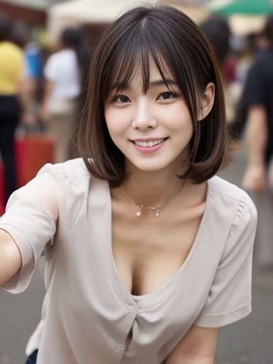 masterpiece,best quality,(Japanese ),((Beautiful girl)),cleavage,(perfect body beauty:1.2),(shy smile),beautiful teeth,(Shibuya scramble crossing),
