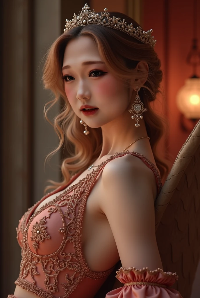 masterpiece,Highest image quality,Super details,best quality ,extremely delicate and beautiful, Very detailed,best quality, official art, Extremely detailed CG unified 8k wallpaper, Ana de Armas portrait photo, Blonde hair with black pupils,shiny skin, (beautiful eyes:1.1), beautiful skin, big watery eyes,(detailed lighting:1.2), (Beautiful and detailed light:1.3),The noble goddess wearing flaming red and black holy clothes,Intricate Flame Shroud Details,Gorgeous and complex hollow ultra-thin flame dress,Beautiful udder, The most perfect breast shape,firm breast,Deep cleavage,Naked of breast,complex, digital drawing, Smooth, sharp focus, end of the world, epic reality, (high dynamic range:1.4), (pastel colors:1.4), Revelation,Bright colors, screen space refraction, (intricate details, Super detailed:1.3), art station, lens, complex background, buliding,Beautiful smile,The most beautiful look,Dreamcatcher earrings,The best look,The noble, beautiful and dignified goddess of fire,Flower laurel,