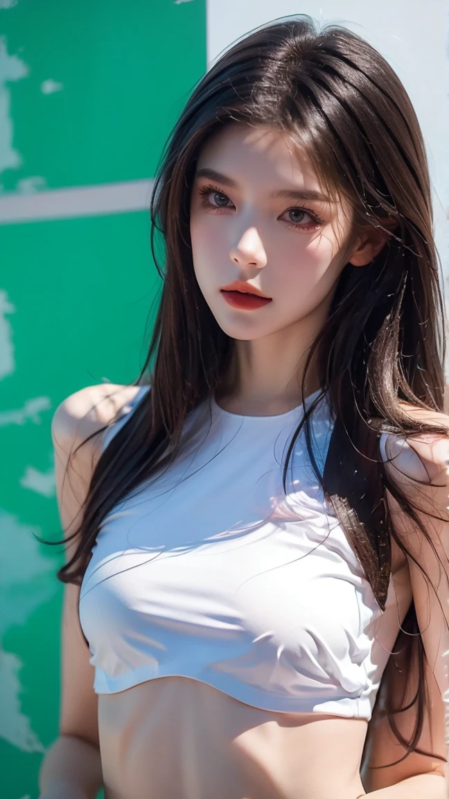 (Top Quality, 4k, Masterpiece: 1.3), Beautiful Woman, Woman 1 (Breasts, Attractive Body: 1.2), Abs: 1.1, Dark Brown Hair: 1.1, (Wet Body, Wet Body: 1.2), Ultra-Detailed Face, Detailed Lips, Detailed Eyes, Double Eyelids, Campsite, Sneakers, T-Shirt, Smile