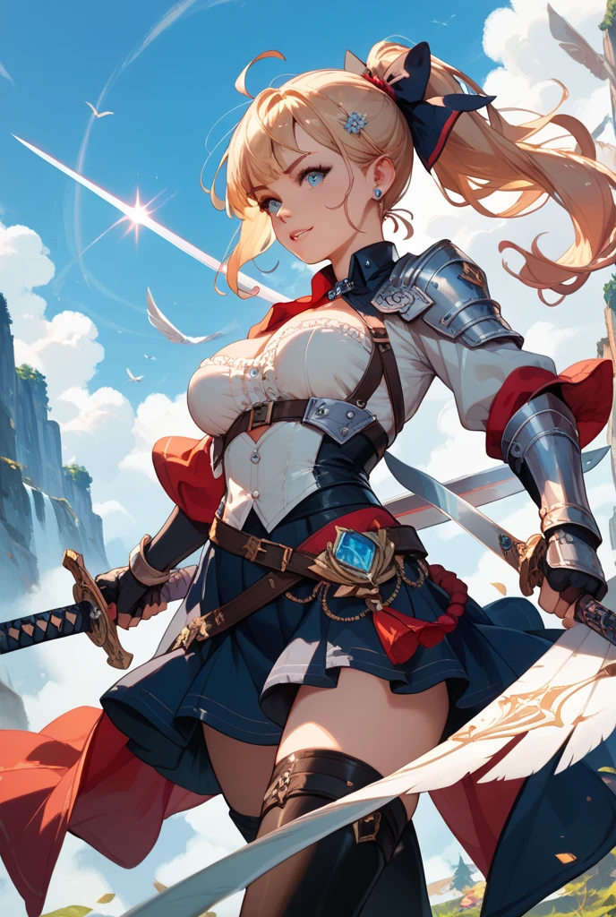 1girl, asuna_\(sao\), bangs, bare_shoulders, blue_sky, blush, boots, braid, breastplate, breasts, brown_eyes, opened_mouth, cloud, cloudy_sky, day, detached_sleeves, grass, hair_between_eyes, long_hair, looking_at_viewer, mountain, outdoors, rock, dancing, thin skirt, sky, smile, solo, , very_long_hair, big boobs,( clothes see through 1.2), Fantasy anime lighting, fantasy anime, NSWF, Nude --auto --s2
