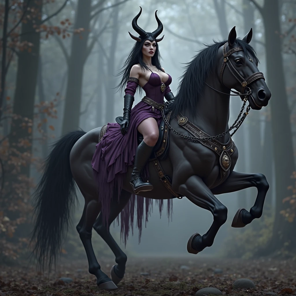  close-up, full length,   17 years arabic rides a sceleton horse at night  , in narrow thong, very big hips,very long black hair, cybernetic parts of body, backdrop night mystery forest with vampires, zombies, looking at me,flirt, ultra-high-quality detailing