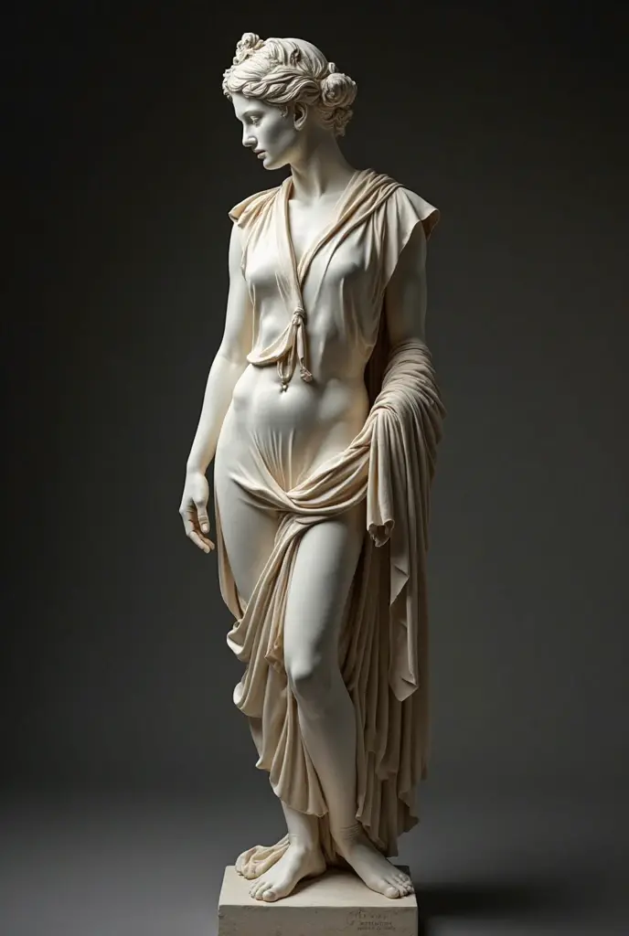 Certainly! Here’s a detailed prompt you can use to create an image of a Greek Goddess Aphrodite sculpture:
"Create an image of an exquisitely detailed sculpture of the Greek Goddess Aphrodite. The sculpture should be crafted from pristine white marble, showcasing intricate detailing that highlights her divine beauty and grace. The statue should depict her in a classical pose, with flowing drapery that artfully accentuates her form. Her hair should be elaborately styled, cascading in waves, and her expression serene and captivating. The texture of the marble should be smooth yet exhibit subtle variations to emphasize the realism and craftsmanship. Include delicate features and fine details such as the folds of her garments, the gentle curves of her figure, and the ornate pedestal she stands upon, which should also be adorned with classical motifs. The overall image should convey the timeless elegance and mythical aura of Aphrodite, the epitome of beauty in Greek mythology."