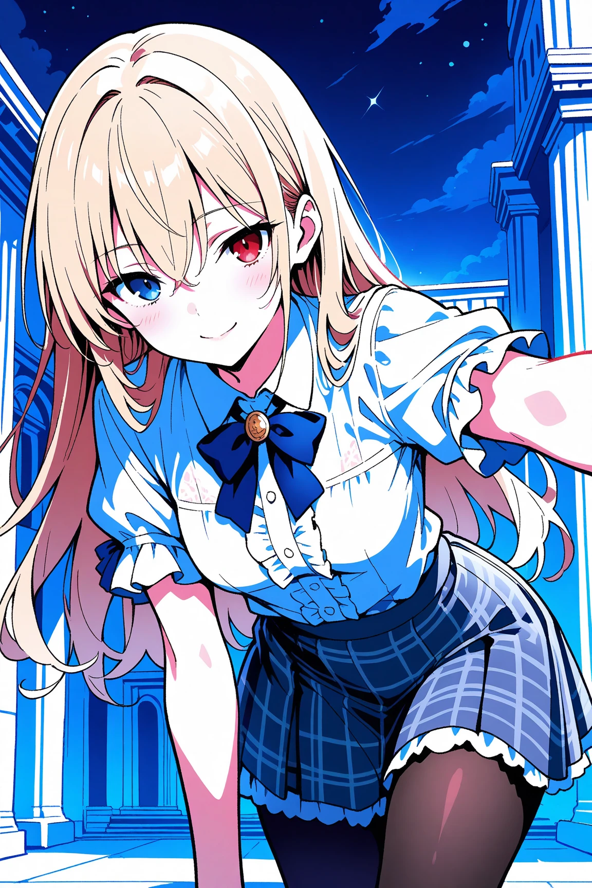masutepiece, Best Quality, One leg raised and stomping pose,show the soles of the boots,leotard,highleg, Elegant, 1girl in, thigh high boots, well-muscled,Cute, blushed, Looking at Viewer, From above,, Mini skirt, White and black striped T-shirt, Blue eyes, Beautiful eyes, Beautiful background, light Particle, Sun rays, Dramatic Lighting, Outside, shiny, Realistic, masutepiece, Best Quality, Ultra-detailed, Detailed, Scenery, Beautiful detailed eyes, detailed hairs