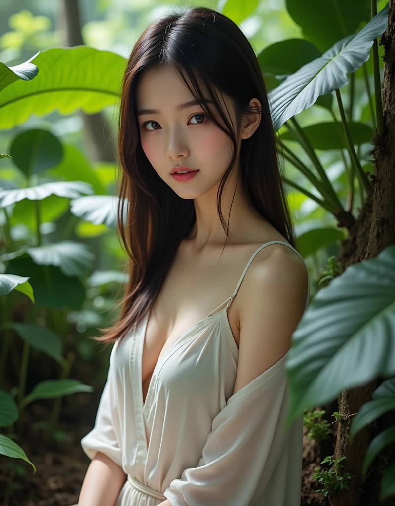 ,masterpiece, Highest quality,8k, Ultra-high resolution,Real Light and Shadow,Cinema Lenses,(Beautiful Eyes:1.1), ((Medium shot scenes,Upper body)),Dynamic Pose,In the green grassland,A gentle goddess came with gentle steps。She is completely naked and spread-legged,Wet vagina、A gentle breeze blows,nude。The sun shines through the leaves into her hair,Reflecting her clear eyes and gentle smile。Colorful butterflies fluttered around her.,Flowers bloomed at her feet,It was as if nature was cheering her on.。