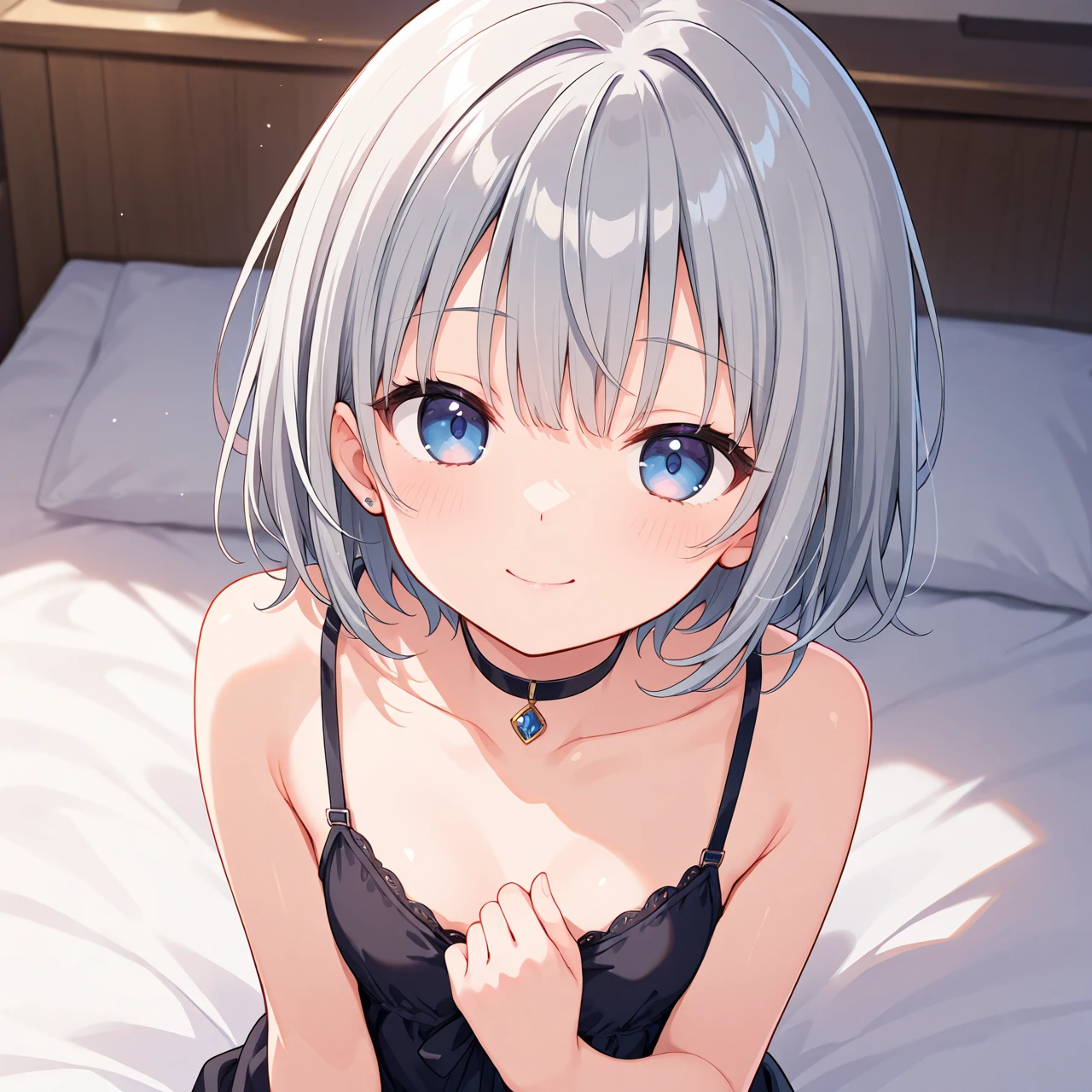 ((masterpiece)), ((highest quality)), (Super detailed), ((cute)), cute, (Lovely), ((sexy)), (device), ((very detailed)), 4k, (8K), highest quality, (beautiful), 1 girl、Sagume, silver medium hair,silver eyes(heart-shaped eyes) , bed、Angel'wing、big breasts、thin、full nude、seeking courtship、I could see the whole body、troubled face、courtship actions、thighs are open、spread your legs, raise your legs