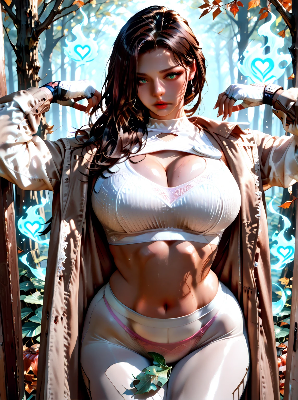 nsfw、Very beautiful woman、Slender women、(Detailed face)、Realistic Skin、((Delicate photo)),(Girl Masterpiece RAW Photo Details:1.25), (Highest quality:1.6), (Ultra-high resolution:1.5), (Realistic:1.75), 8K resolution, Canon EOS R5, 50mm, Absurd, Ultra-detailed,Cinema Lighting、One girl, 白hair,((hime_cut))、Smile、 Window Shades,((white jacket coat)), Chest Rig, cyber punk, ((Techwear)),I can see your abs、Bra Top、((Big Breasts))、((The abdomen is visible))、(((Super delicate and intricate design)))