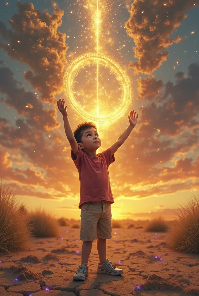 Thoughts Presented As Glowing orbs And A boy Lifting these orbs To the heavens, in a dream world. 
