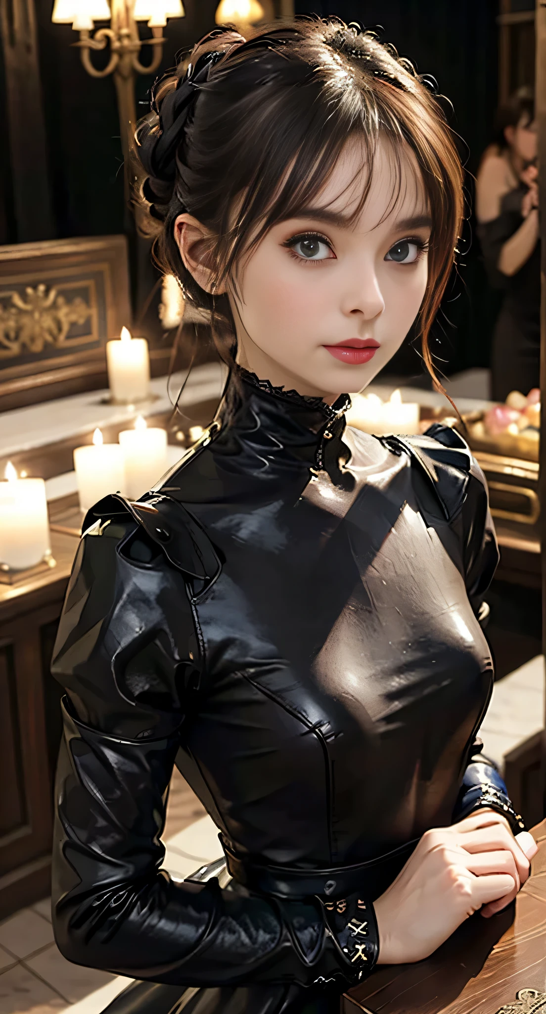 Girl, Sexy, Titan, wearing Rubber, Chestnut hairstyle, 1950'S amulet, inside a Mountain, Spring, Sharp and in focus, Baroque Art, Candle light, 50mm, Flickr, <lora:picxer_real:0.7>