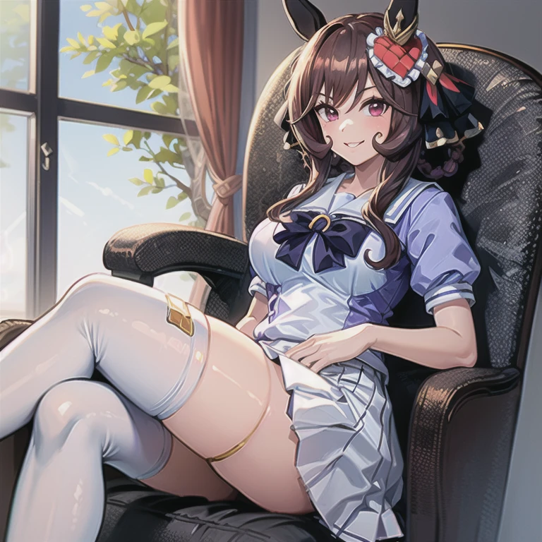 nsfw Uma Musume Admire Vega,big breasts,girl School uniform,no panties、No bra,M-shaped legs spread,in the training room,