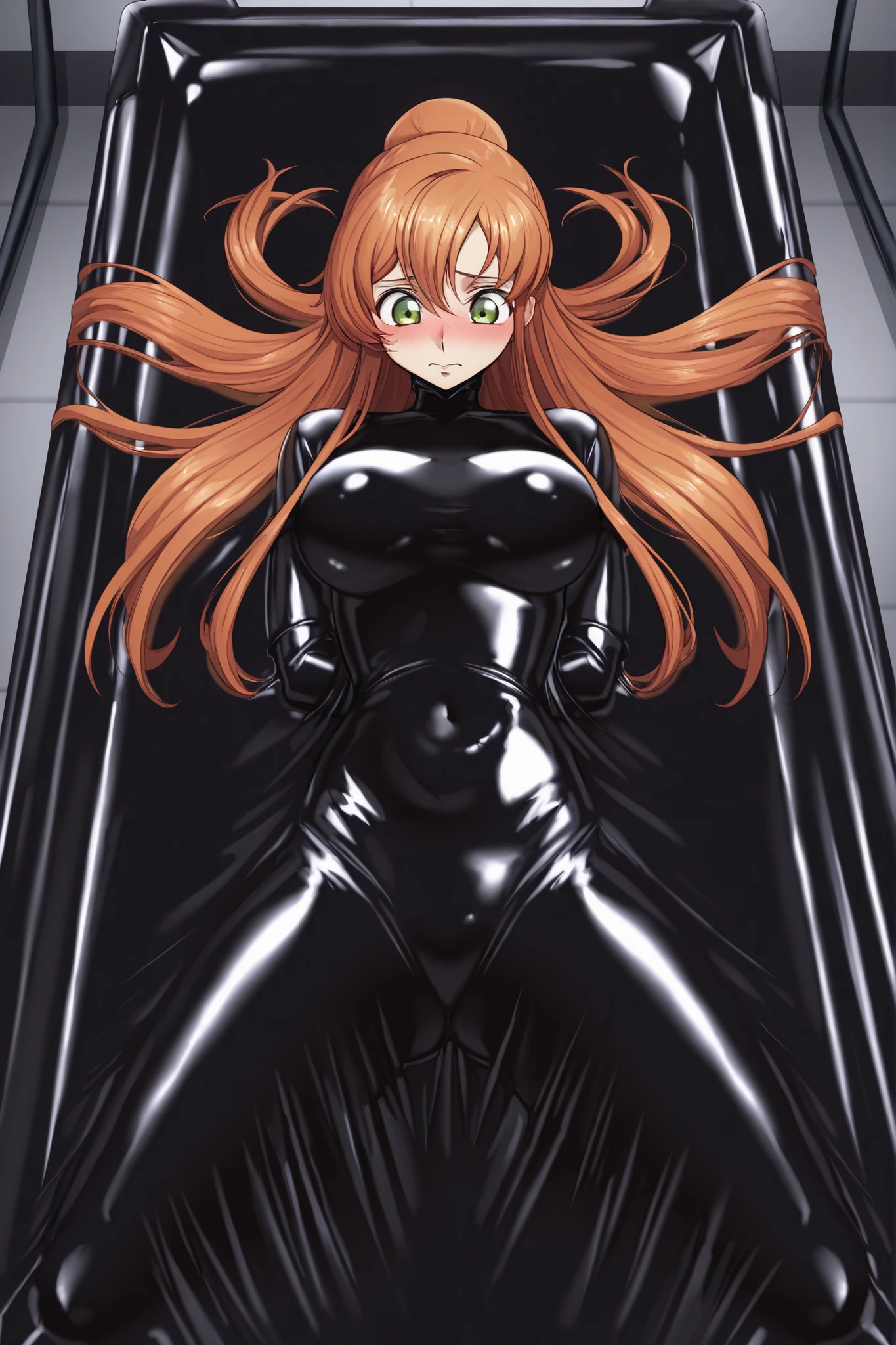 pc98, sfw, solo, 1girl, long hair, hime cut, bodysuit, loose clothes, eye focus, From below, cropped arms, facing to the side, extremely detailed, detail enhancement, masterpiece, high resolution, architecture<lora:pc98-v1-10:1>