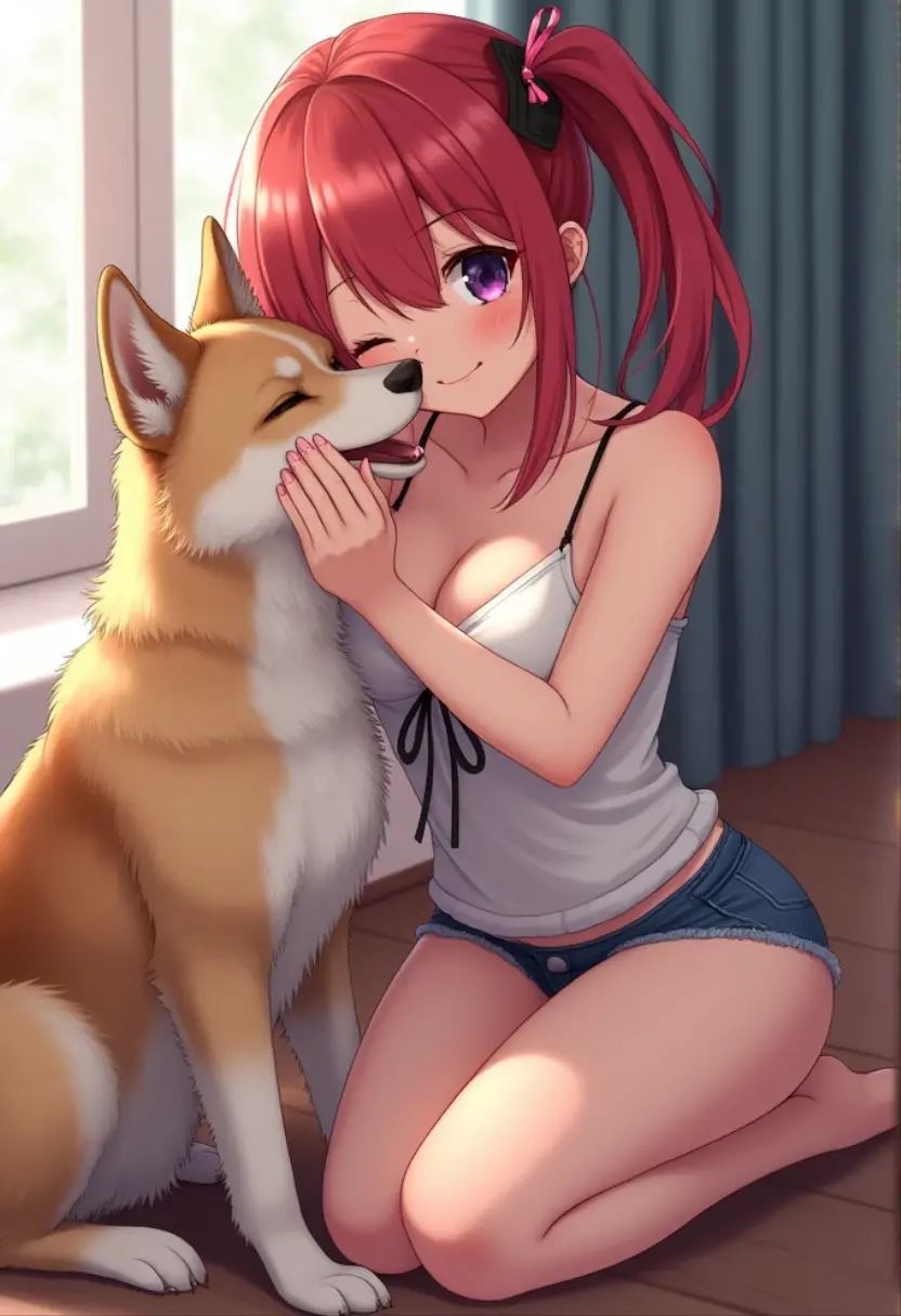 Super best quality、Ultra-high resolution、Beautiful details、Ultra HD quality、1 girl、Cute 12 year old girl、Completely naked、pubic hair、Medium sized breasts、Blue hair, long hair、bestiality、Doggy style sex、Being by a dog、Animal Sex、having sex with a dog、Dog penis in pussy、Panting expression、Moist with tears、A large amount of love juice is dripping from the pussy、Beautiful pink nipples、From before、Low - Angle