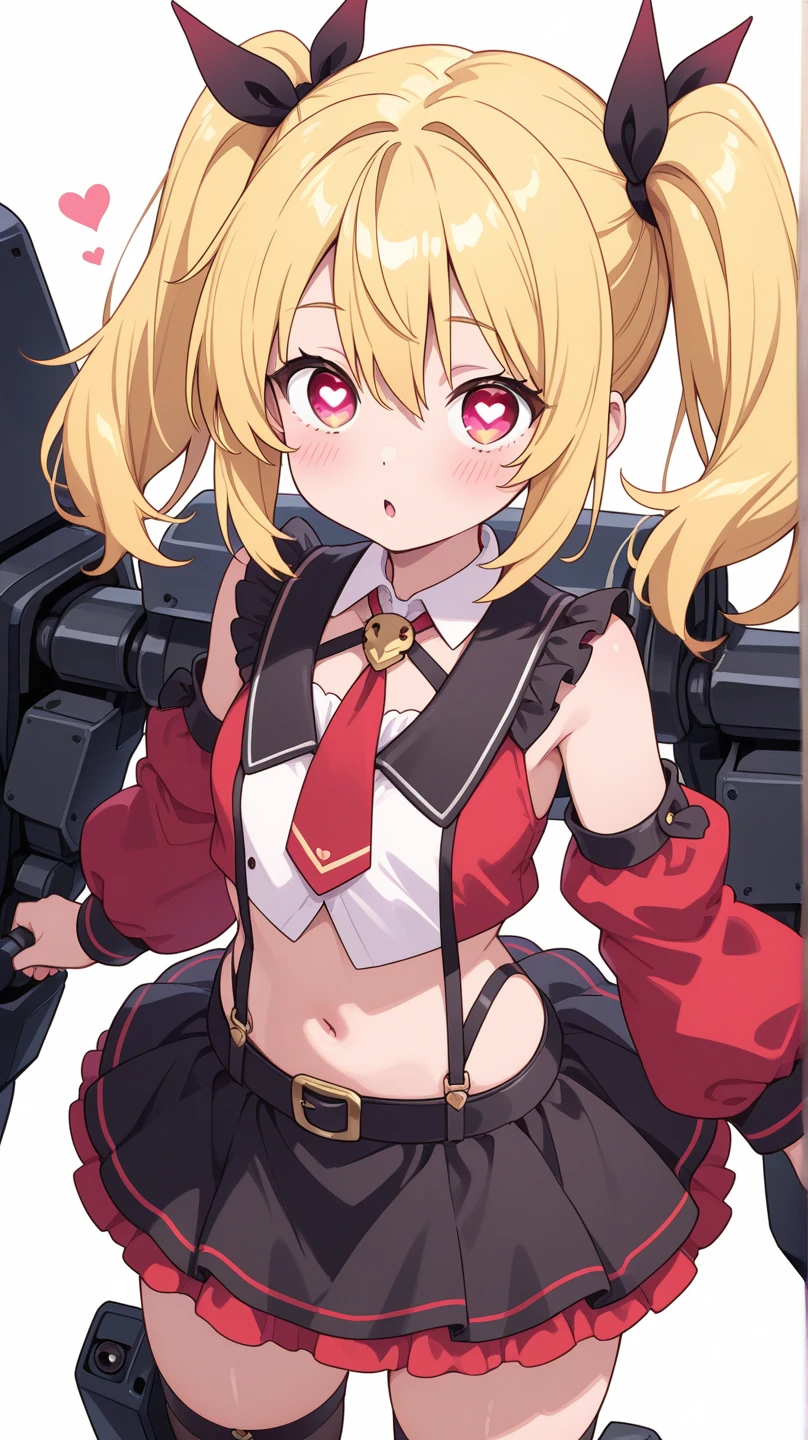 sfkarin、Blonde Hair、Drill Hair、Hair Ribbon、Big Breasts、Red Sailor Collar、Short sleeve、Red Shirt、ふくらんだShort sleeve、Blue tie、abdomen、Red Skirt、Shorts under the skirt、Fingerless gloves
