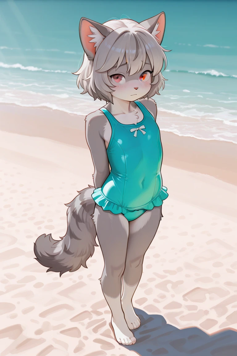 ((best quality)), ((highly detailed)), masterpiece, (detailed eyes, deep eyes), (1girl), full body, <lora:teranen_nami:.9>, nami, blue eyes, furry female, tail, wet wetsuit, beachball