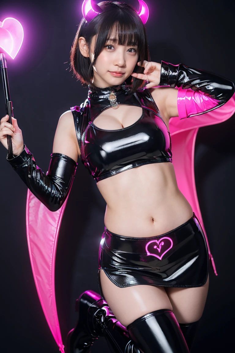 super girl elementary school student, masterpiece, highest quality, abstract, psychedelic, neon, (honeycomb pattern), (creative:1.3), fantasy 00d、 black hair、bob cut with trimmed ends、flat chest、Thin crotch、lolicon、stand on the sidewalk、belly button、High-leg style、red cloak、Swelling of the nipples