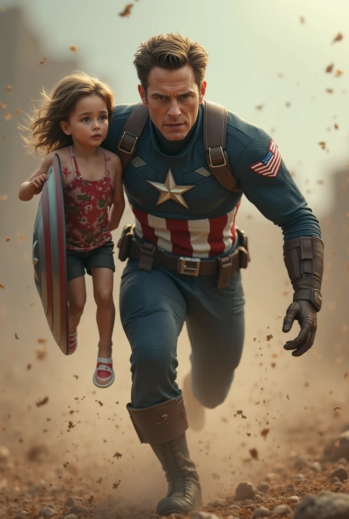 Boy fiting with captain America