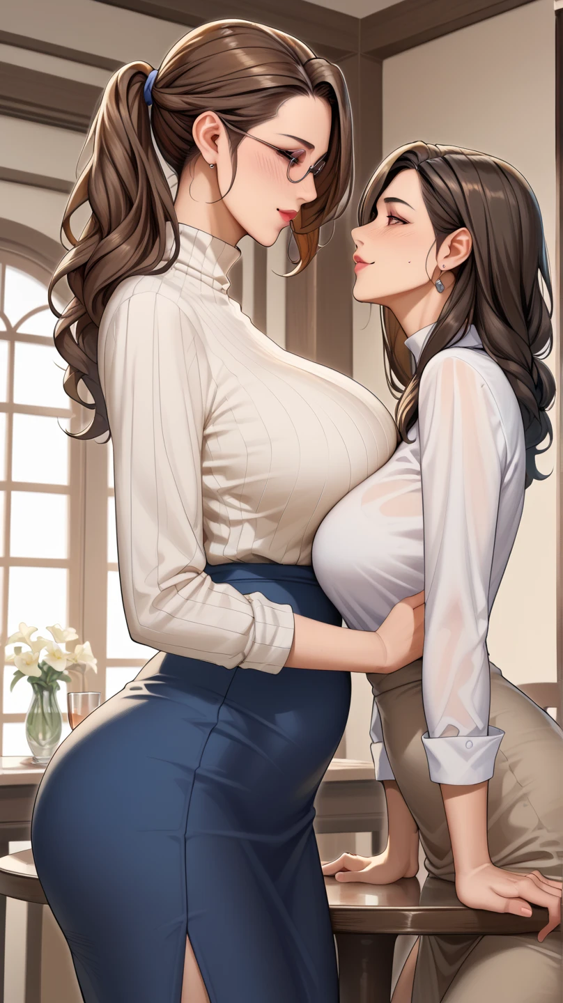 (Masterpiece, best quality, Detailed illustration, high resolution), ((1 girl, only)), ((huge breasts, big breasts, Slim waist, Long legs, fit body, Toned body)), ((full body , close up view)), ((Standing)), ((looking at viewer, facing viewer)), office environment, ((white skin)), oiled skin, with ((((( huge fake breasts:48.7 )))) ((mature woman, mature woman , Mature woman)), (detailed eyes, Good eyes, best eyes), ((Standing)), (Brown hair), ((shirt, pants)), (massive breasts), (long hair), ((milf )), (unbuttoned shirt), (brown eyes),