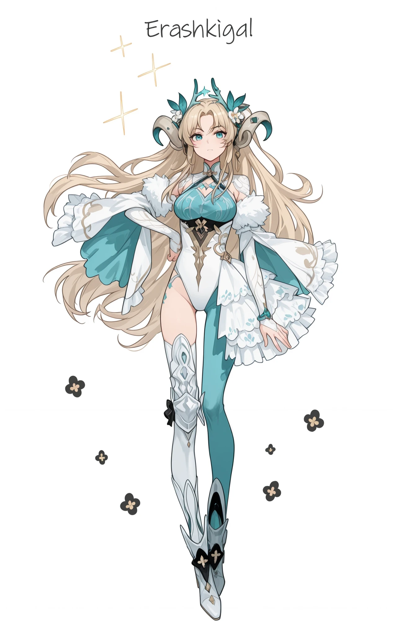 1个Giant Breast Girl,Gold stockings,No shoulder strap,Translucent dress,Exposing thighs,White sleeves,nabel,cropped shoulders,Fox ears,Very flat chest,Stand up,coiffed blonde hair,long whitr hair,Whole body diagram