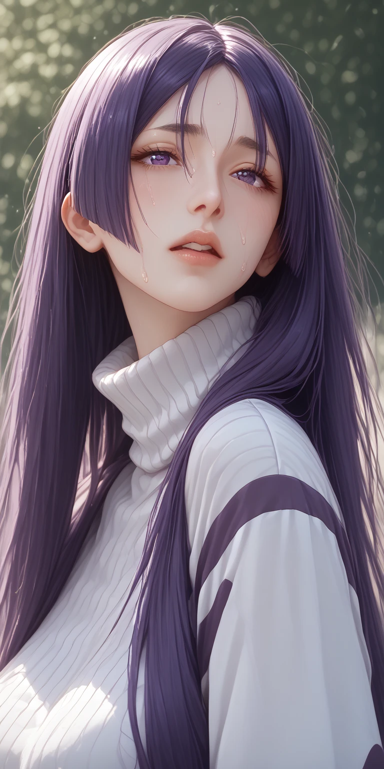 (masterpiece:1.1), (detailed:1.1), (realistic:0.8), 1girl, (pale purple hair:1.2) + (long hair:1.1), medium breasts, (sweater dress:1.1), (wind coat:1.1), scarf, hair decoration, street, sky, snows,