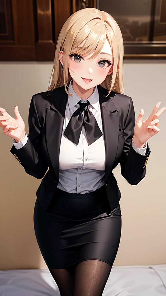 night、Tiaille Lunatique(To Love-Ru)、Blonde、Glasses、Big Breasts、adult、Black Background、Evil background、Hotel Bedroom、Sensual pink light、Open Business Suit、Collared shirt,mini skirt,Office Lady、Upper Body、tall、Black long gloves、Upper Body、Evil female warrior、Dark Side、Condescending smile、Fallen into evil、Fall into Darkness、Sexy pose
