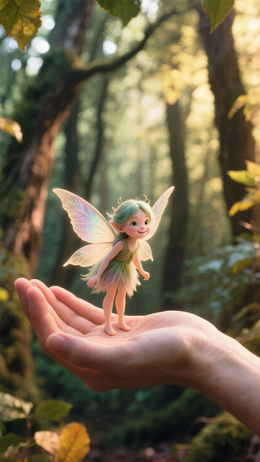 young girl, 5 years old, with fairy wings, sitting on a blanket, with big pillows and small rocks around, light coming from the top and behind the character