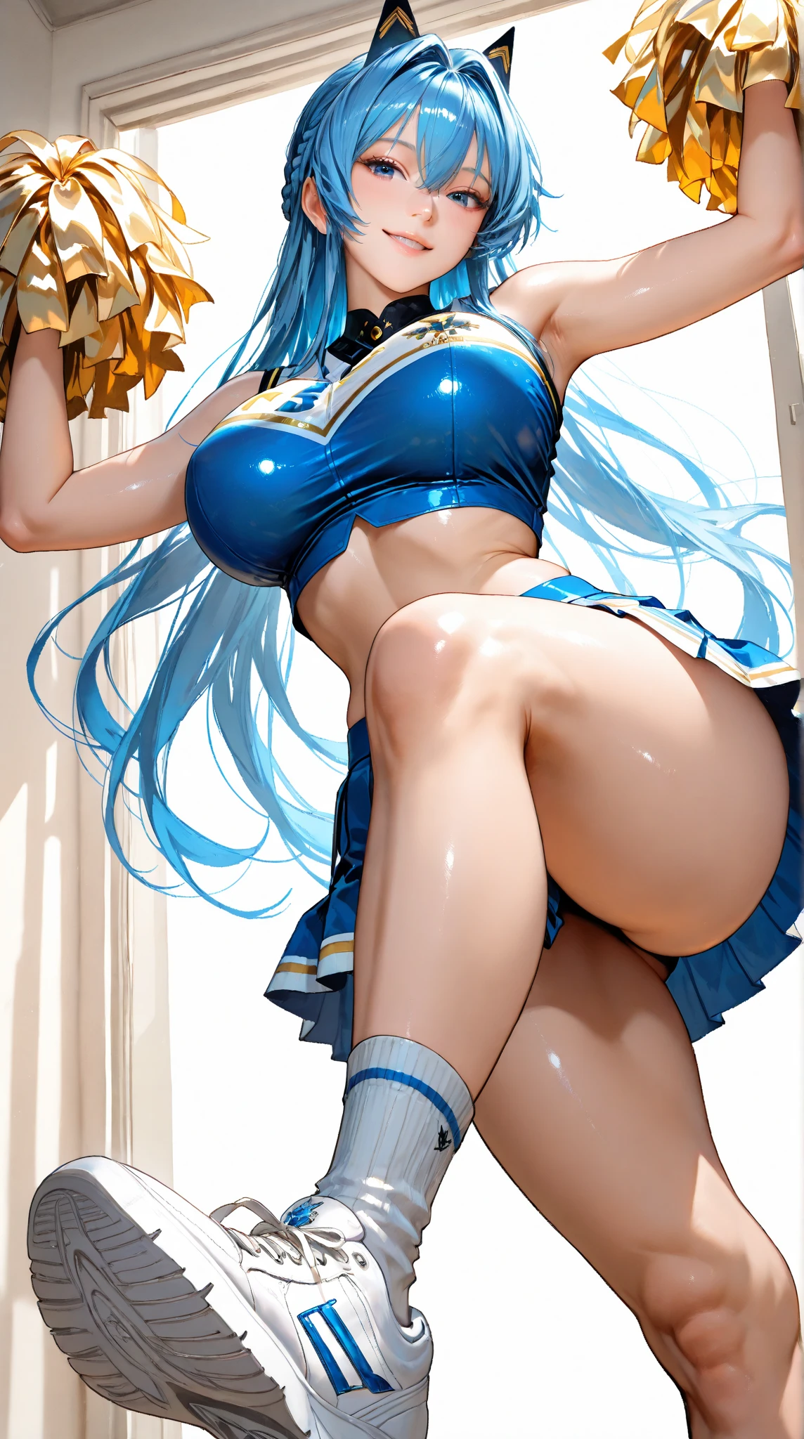 Aqua Konosuba, (maid costume, белые stockings, White gloves, blue corset, white panties, stockings), lace, Long legs, Nice ass, round ass, crawls on all fours,(angle on the anus), back view, you can see the anus, (Focus of the anus:1.3),masterpiece,8 thousand.,and the sun was shining brightly,sexy pose