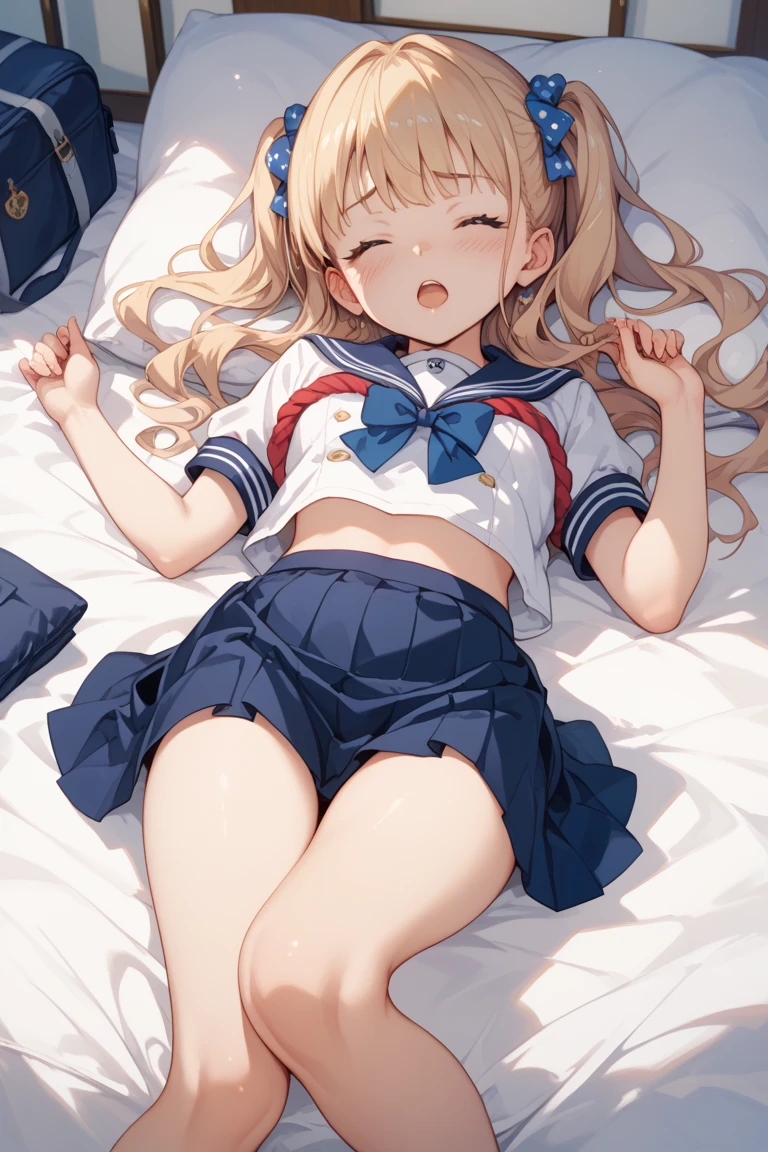 Highest quality, Anime Moe Art Style,Best Anime 8K Konachan Wallpaper,pixiv contest winners,Perfect Anatomy, (obscene,lure,Get naked,Beautiful, long legs ),break, 1 Girl, (alone,,,13 years old:1.3),high female underwear, short hair, amount, (Hair above one eye:1.7),All limbs, Full Finger,Big breasts, Between the legs, Small eyes,accurate black eyes, Hair Clip, (Sailor suit:1.5),(female underwear:1.5) skirt,bed room. break,Very detailed,High resolution,ultra high density skin, Professional Lighting,8K eye detail, (Cute illustrations:1.2),hair，Expressionless，(Hair on one eye:1.5)，Sailor suitlure,Spread your legs and wait.Big breasts,female underwear,i
