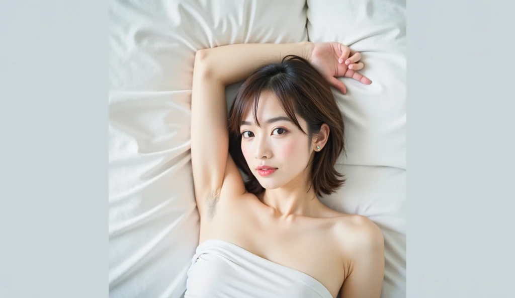 NSFW, (Best quality, 8k, 32k, Masterpiece, Photorealistic, high contrast, UHD:1.2), Photo of Pretty Japanese, 1girl, 15yo, (medium dark brown hair), slender legs, balanced curves body, (pale skin:1.2), huge white room, (((very thin, slender and toned body: 1.3))), (((very small tits: 1.3))), (((complete nudity, shaved pubes, armpit hair)))), ((she wants you to see her little pussy: 1.3)),( bedroom, on the bed: 1.3), (Spread legs: 1.25), ((((Lie down and spread your legs, Squat: 1.25)))), (((Topless: 1.2))), ((Anatomically correct body)), ((cowgirl:1.3)), (((raises legs:1.4))), pussy close-up, low angle, fisheye lens, , ((Smiling, with pussy lips open to reveal vaginal opening, vaginal opening open)),