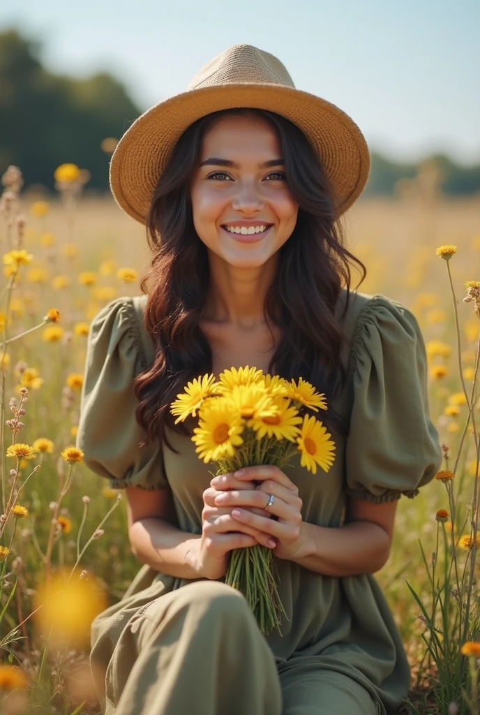 girl wearing hat picking dandelions in a garden by saranda mller for stocksy united, in the style of digitally enhanced, traditional mexican style, rodenstock imagon 300mm f/5.8, golden light, marguerite blasingame, tamron sp 70-200mm f/2.8 di vc usd g2, backlit photography