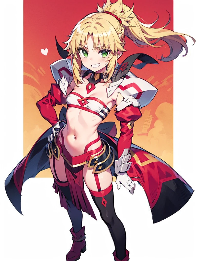 young girl, longue blonde hair, high ponytail, cat ears, violet eyes, red leather jacket, briefs, open belly, open breasts, tattoo, Scars, smirk, cigarette, Masterpiece, hiquality