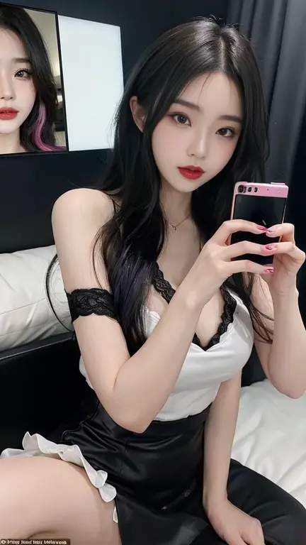 Black long straight hair,Skinny figure