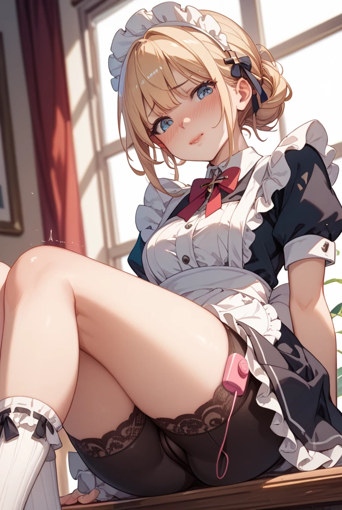 shinny skin, BREAK, ((alice in the wonderland:1.3, cute, kawaii, lovely, funny, a girl falling down from sky:1.3, girl flying in sky:1.4, girl floating in air:1.5, rolling upskirt by wind:1.6, (with sparkling eyes and a contagious smile),open mouth, Looking at Viewer, surprised, putting hands on crotch over the skirts:1.6)), BREAK, ((floating things as follows:1.3, PlayingCards, Trump, tea cup, tea pot, tea spoons, pocket watch:1.3, lip sticks, candies:1.2, cookies, jam bottles, classical door_keys)), ((long purply_Blue dress :1.5, wearing long flaired skirt:1.3, the skirt is blowing:1.3, cute pink Apron, black stocking:1.2,garter stocking, cleavage:1.2, midriff, black shorts, black thighhighs, thigh strap, medium long platinum-blonde hair:1.2, twin tail hair:1.6, tied hair with a large ribbon), (Blue eyes, bright pupils with highlights, detailed eyes),