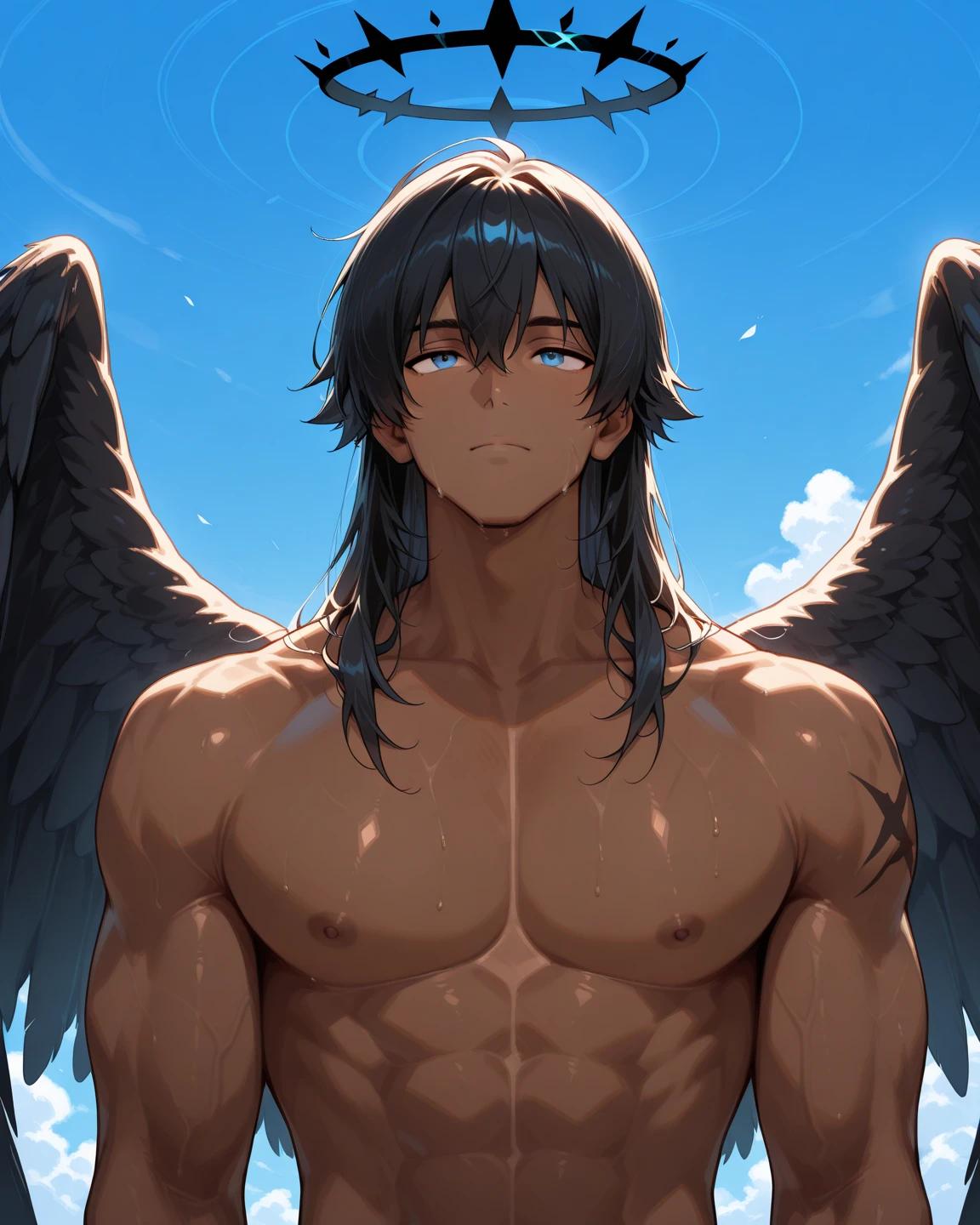 Beautiful Youth、Black Hair、Host wind、Bare-chested、Falcon motif necklace、An inappropriate smile