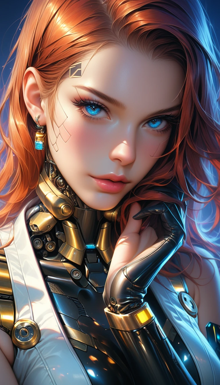 best quality, masterpiece, (realistic:1.2), 1 girl, red hair color, straight long hair, random vampire eyes color, bright skin, beautiful skin, red color lip, Front, detailed face, beautiful eyes, wear golden black mechanical super white bodysuit, Transparent, Sexy, best quality, masterpiece, (realistic:1.2), 1 girl, detailed face, beautiful eyes, [(Transparent background:1.5)::5], (((masterpiece))), (((best quality))),(((extremely detailed))), illustration, 1girl, solo, mysterious, multi-color eyes, detailed eyes, hyper detailed, light smile, highly detailed, beautiful, small details, ultra detailed, best quality, intricate, 4k, 8k, trending on art station, good anatomy, beautiful lighting, Portrait of a beautiful girl with wavy white hair, wearing a formal black dress with metal parts, red eyes, monograms in the background, digital painting, dark colors, 8k, complex details, vintage, retro futuristic style, sharp focus on the center, pastel colors, art station, (sci-fi, future, future theme), (facial expression looking with disdain), (detailed illustration)