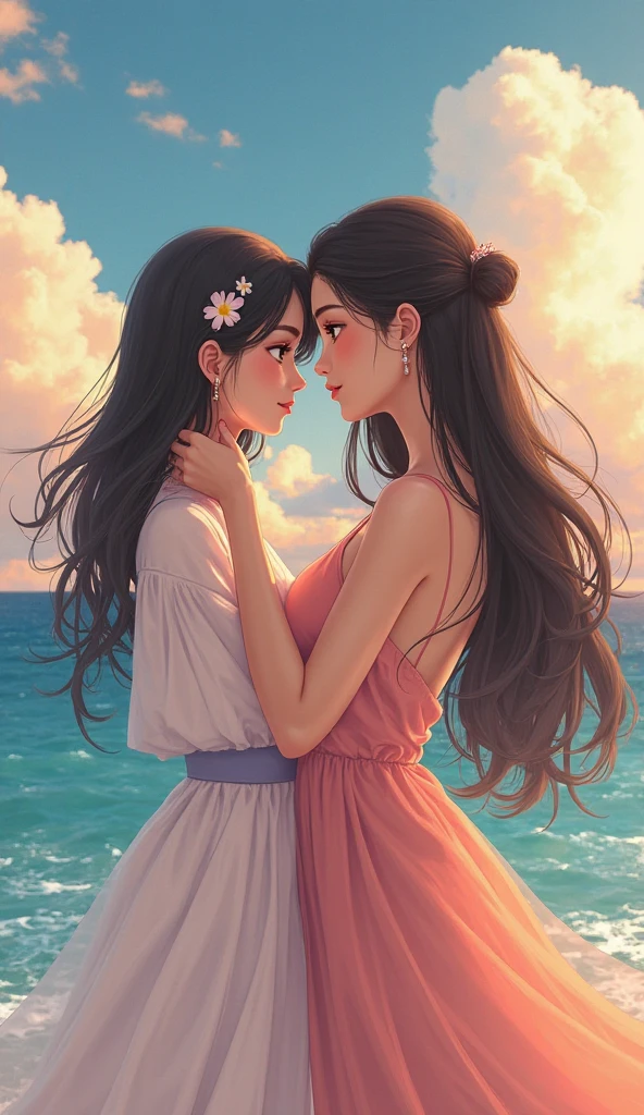 Mc melody a cantora e a atriz Larissa manoela, as duas juntas somente de calcinha e se beijando na praia.