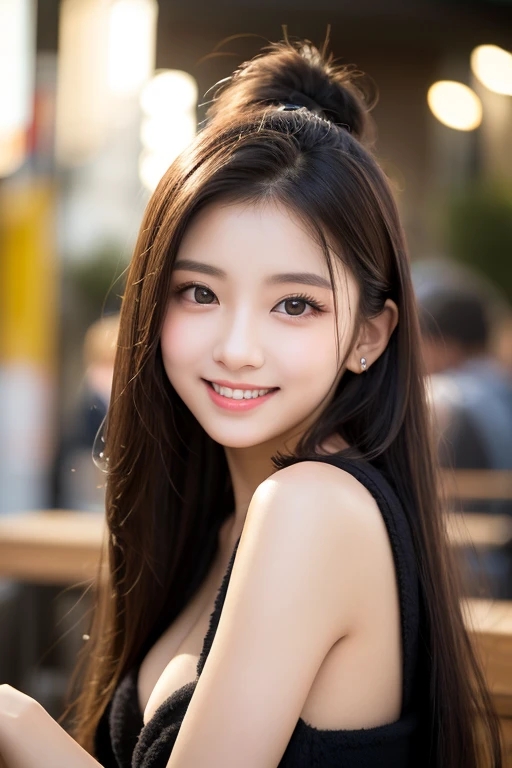 masterpiece, highest quality, 8K, super dense skin, perfect anatomy,Upper body,cute, Chinese female,1 girl, Colorful long hair,straight hair,oily shiny skin,Black dress,Chinese female,Young adorable Chinese face, Chinese female idol portrait,Chinese facial features, korean girl, 18-year-old,on the bed,cross your legs,looking at the viewer,sharp focus,center the focus,devilish smile,double eyelid,detailed face,smooth skin,highly detailed eyes,Excited,detailed description,sexy pose