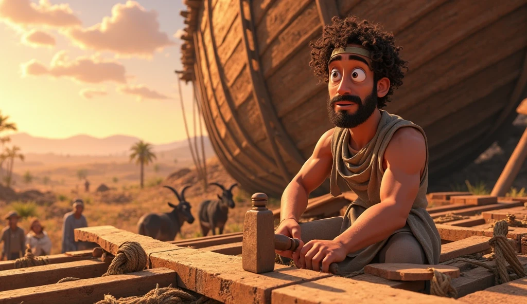 Grug, muscular, short brown hair, brown eyes, dirty skin, stubble, fur tunic, sleeveless, looking at viewer, serious, smirk, sitting, on ground, dirt,holding large dinosaur egg, inside cave, dust,dark, high quality, masterpiece, <lora:Grug:.7>