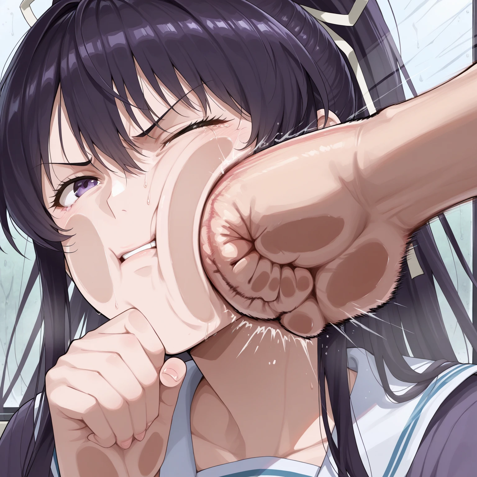 Too young cuteness Too young body type high school girl Student bag uniform Enlarge face only A large amount of semen is ejaculated into her face by two penises, leaving her face covered in semen