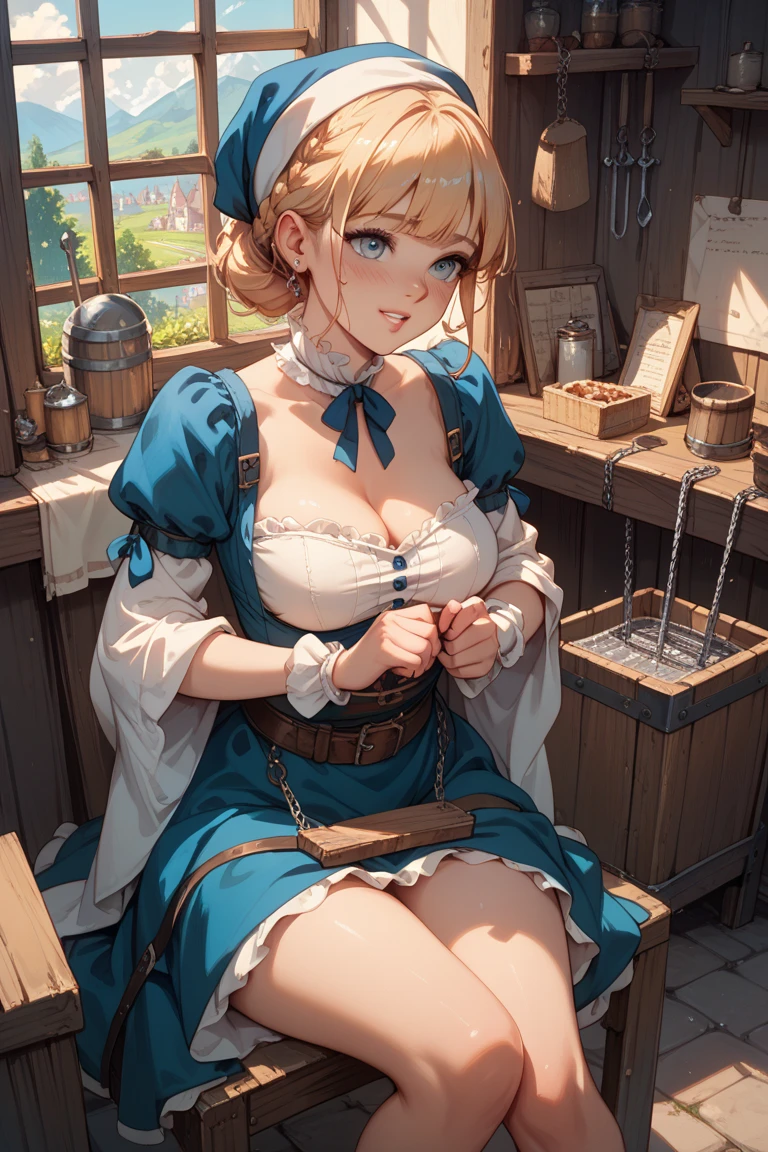 (fantasy:1.5),(anime,8k,masterpiece, top quality, best quality,beautiful and aesthetic:1.2,professional illustrasion:1.1,ultra detail:1.3,perfect lighting),extremely detailed,highest detailed,incredibly absurdres , highres, ultra detailed,intricate:1.6,(Alchemy Workshop:1.4),A girl mixing,Medicine in many small bottles,holding small potion,colorful:1.4,zentangle,(1girl),(girl),(Three kingdoms female warload),(highly detailed beautiful face and eyes,firm breasts),oily skin,((black,hair,short bob with short pony tail hair)),thin pubic hair,cute,lovely,34 years old,alchemist costume,Merchant's Clothing,smile,in the kitchen,smile,seductive weak smiling,(with sparkling eyes and a contagious smile),open mouth, Looking at Viewer,
